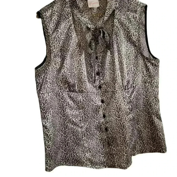 S C Collection Black & Silver Silky  Scoop Blouse Top with Self Ties sz L - Picture 1 of 10